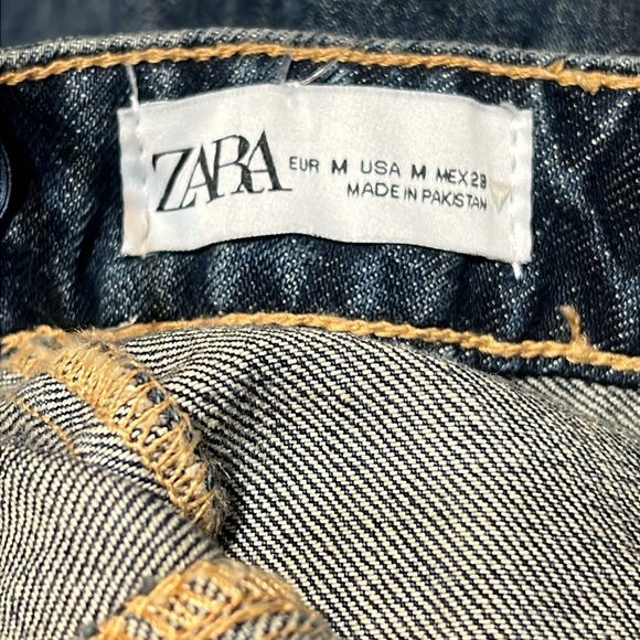 Zara Denim Jumpsuit Dark Wash Belted Strapless Wide Leg 70’s Flare Boho Medium - Picture 10 of 11